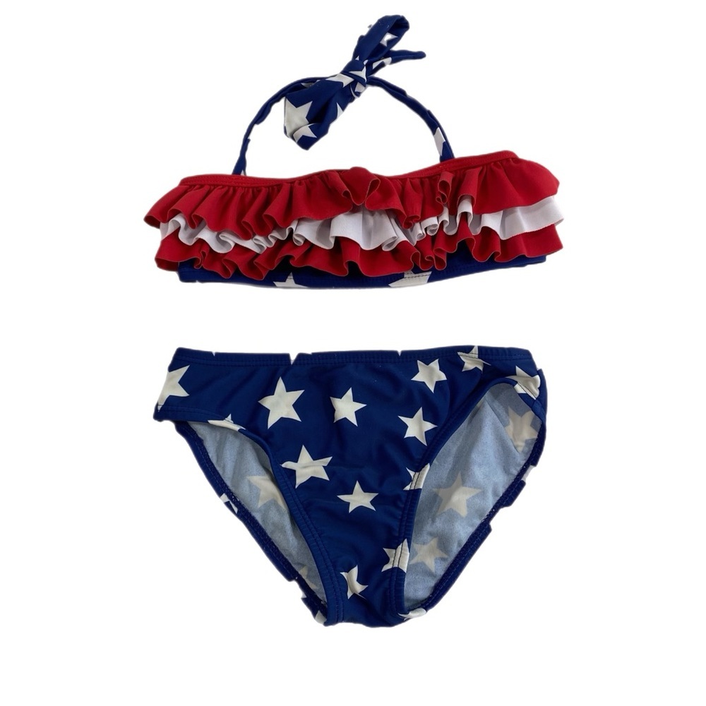 Girls Stars & Stripes USA Patriotic Ruffle Bikini